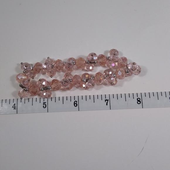 Bracelet Pink Silver Stretch Beaded Handmade - Picture 4 of 4